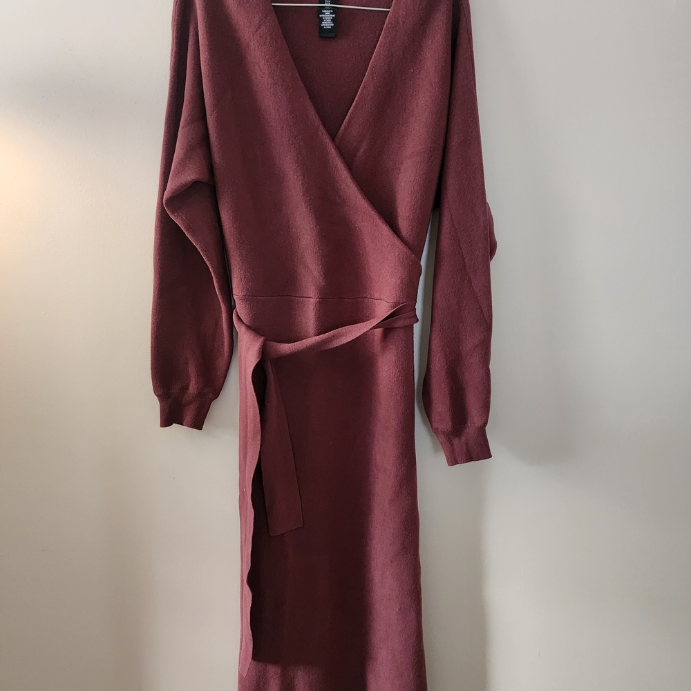 Nicole Miller Deep Reddish Brown Long Sleeve Sweater Dress Medium